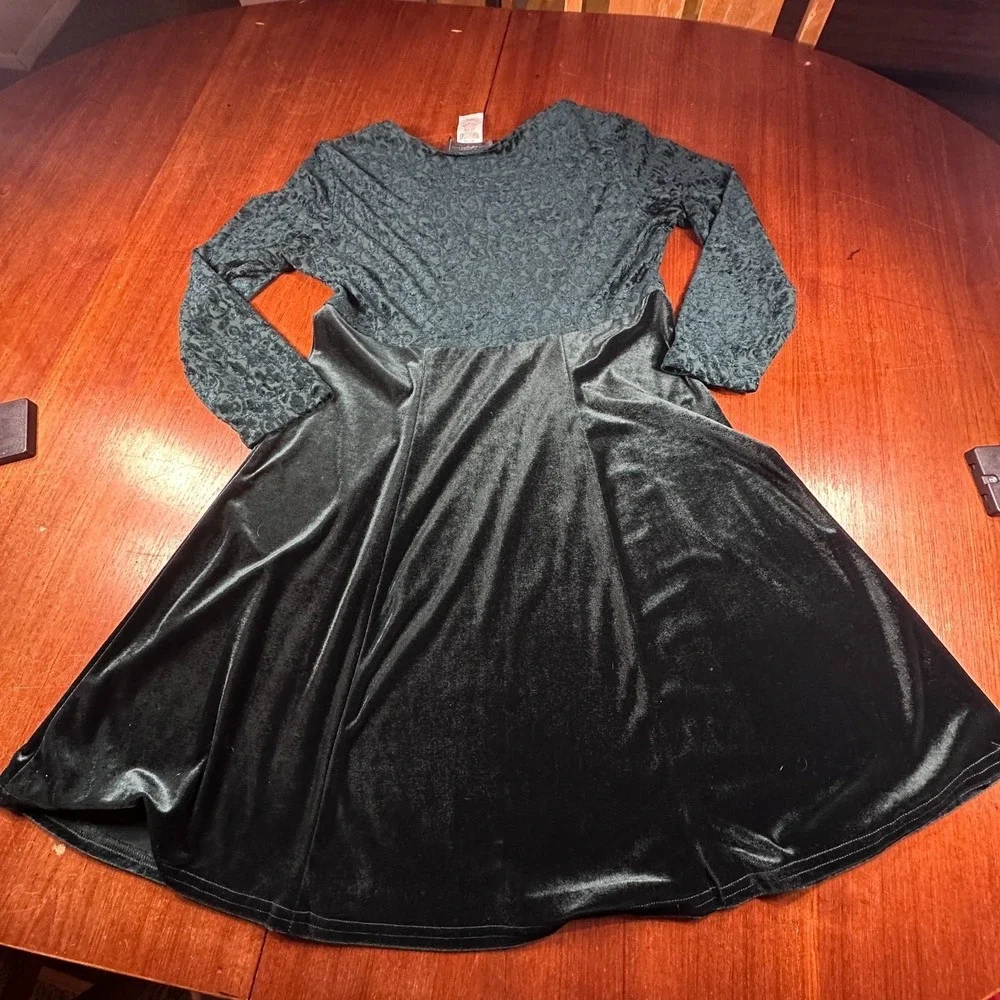 Vintage Molly Malloy Evening Dress Maxi Sz 12 Kelly GREEN Burnout Velvet Formal - Picture 3 of 9